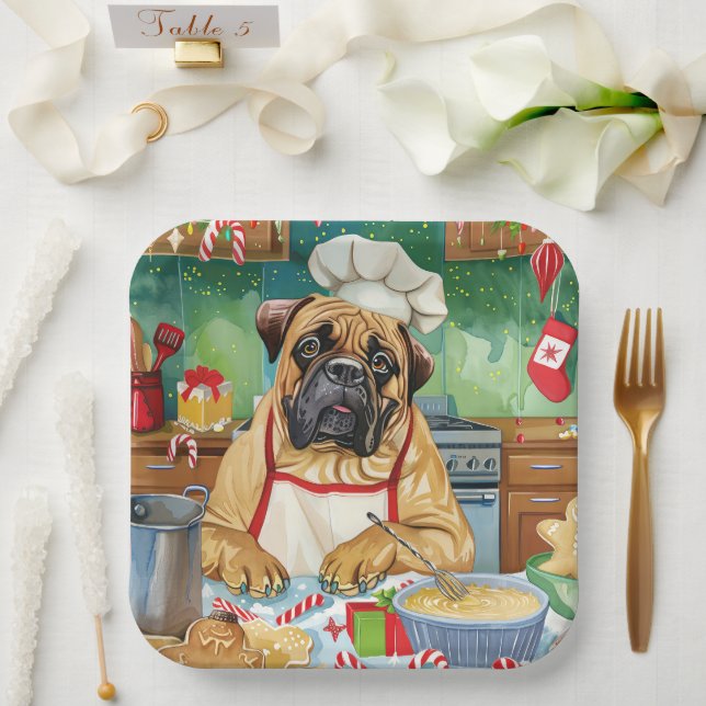 Bullmastiff Holiday Baking: Festive Christmas Paper Plate (Wedding)