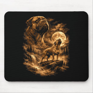 Bullmastiff Howling Moon Dog Fantasy Forrest Mouse Pad