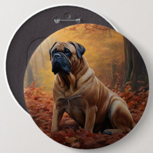 Bullmastiff  in Autumn Leaves Fall Inspire 6 Inch Round Button