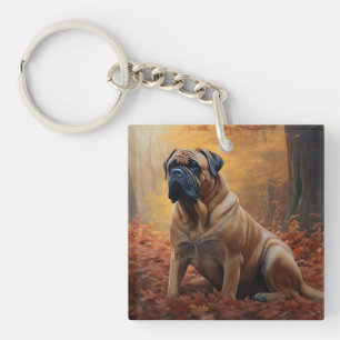 Bullmastiff in Autumn Leaves Fall Inspire Keychain