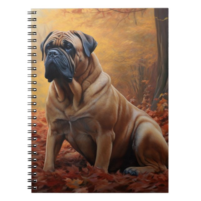 Bullmastiff  in Autumn Leaves Fall Inspire Notebook (Front)