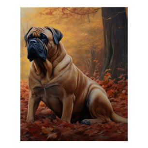 Bullmastiff in Autumn Leaves Fall Inspire Poster