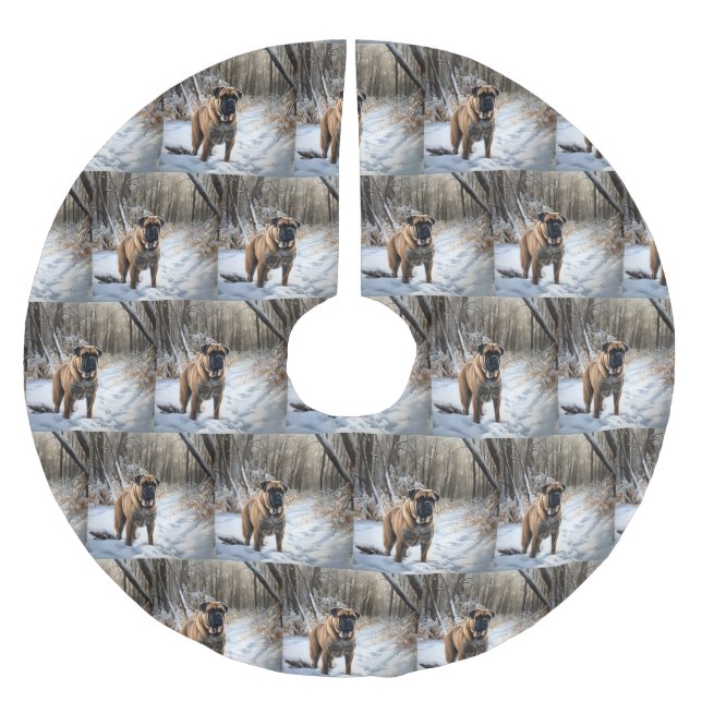 Bullmastiff Let It Snow Christmas Brushed Polyester Tree Skirt (Front)