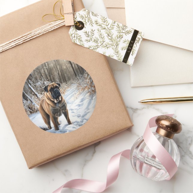 Bullmastiff Let It Snow Christmas Classic Round Sticker (Gifting)