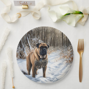 Bullmastiff Let It Snow Christmas Paper Plate