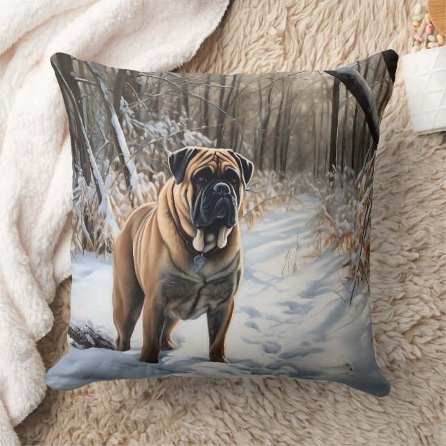 Bullmastiff Let It Snow Christmas Throw Pillow (Blanket)