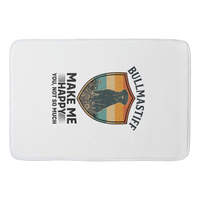 Bullmastiff Make Me Happy Dog Shield Retro Sunset Bath Mat (Front)