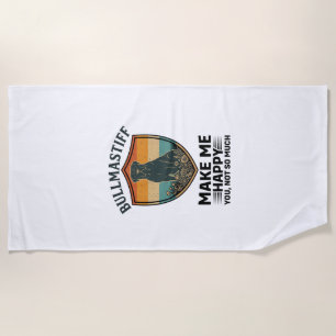 Bullmastiff Make Me Happy Dog Shield Retro Sunset Beach Towel