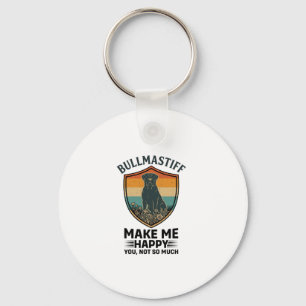 Bullmastiff Make Me Happy Dog Shield Retro Sunset Keychain
