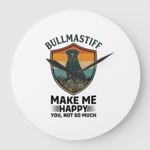 Bullmastiff Make Me Happy Dog Shield Retro Sunset Large Clock