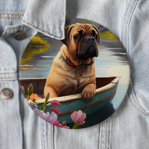 Bullmastiff on a Paddle: A Scenic Adventure 6 Inch Round Button