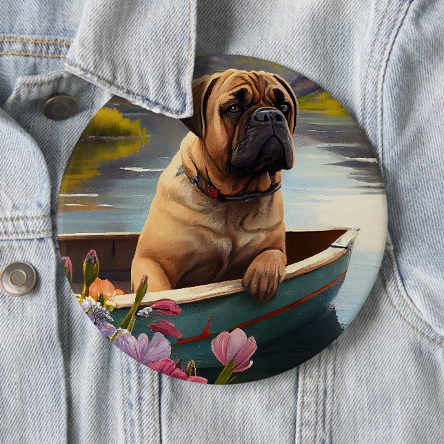 Bullmastiff on a Paddle: A Scenic Adventure 6 Inch Round Button (In Situ)