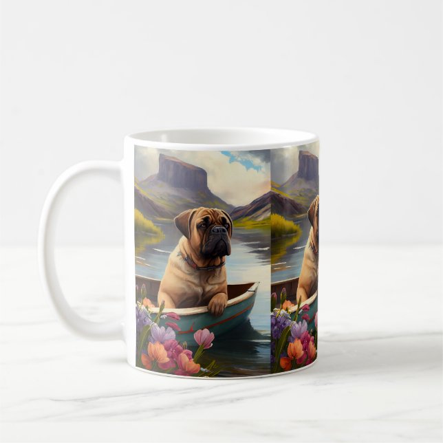 Bullmastiff on a Paddle: A Scenic Adventure Coffee Mug (Left)