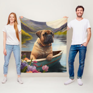 Bullmastiff on a Paddle: A Scenic Adventure Fleece Blanket