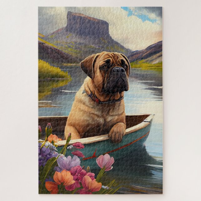 Bullmastiff on a Paddle: A Scenic Adventure Jigsaw Puzzle (Vertical)
