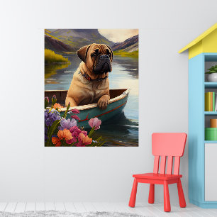 Bullmastiff on a Paddle: A Scenic Adventure Poster