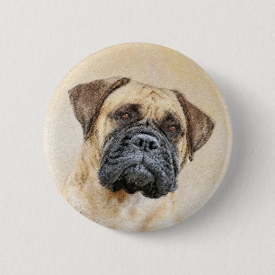Bullmastiff Painting - Cute Original Dog Art 2 Inch Round Button
