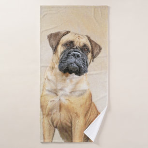 Bullmastiff Painting - Cute Original Dog Art Bath Towel Set