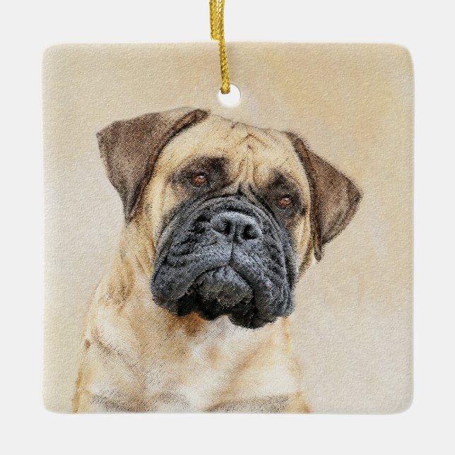 Bullmastiff Painting - Cute Original Dog Art Ceramic Ornament (Front)