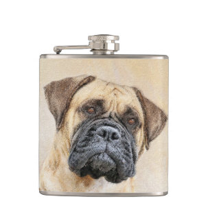 Bullmastiff Painting - Cute Original Dog Art Hip Flask