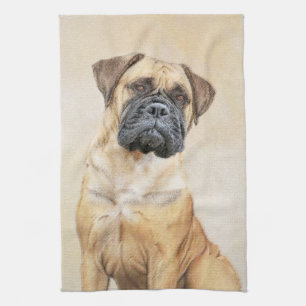 Bullmastiff Painting - Cute Original Dog Art Kitchen Towel