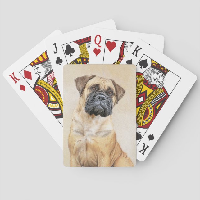 Bullmastiff Painting - Cute Original Dog Art Playing Cards (Back)
