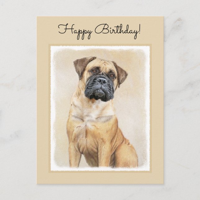 Bullmastiff Painting - Cute Original Dog Art Postcard (Front)
