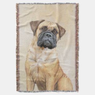 Bullmastiff Painting - Cute Original Dog Art Throw Blanket