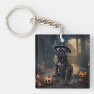 Bullmastiff Pumpkins Halloween Scary Keychain