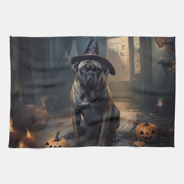 Bullmastiff Pumpkins Halloween Scary  Kitchen Towel (Horizontal)