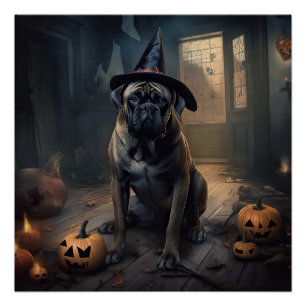 Bullmastiff Pumpkins Halloween Scary Poster