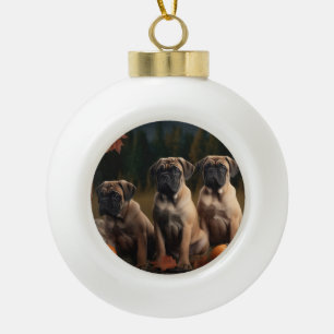 Bullmastiff Puppy Autumn Delight Pumpkin Ceramic Ball Christmas Ornament