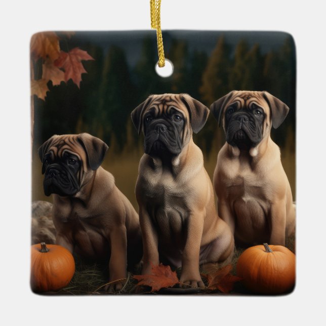 Bullmastiff  Puppy Autumn Delight Pumpkin Ceramic Ornament (Front)