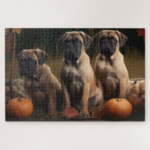 Bullmastiff Puppy Autumn Delight Pumpkin Jigsaw Puzzle