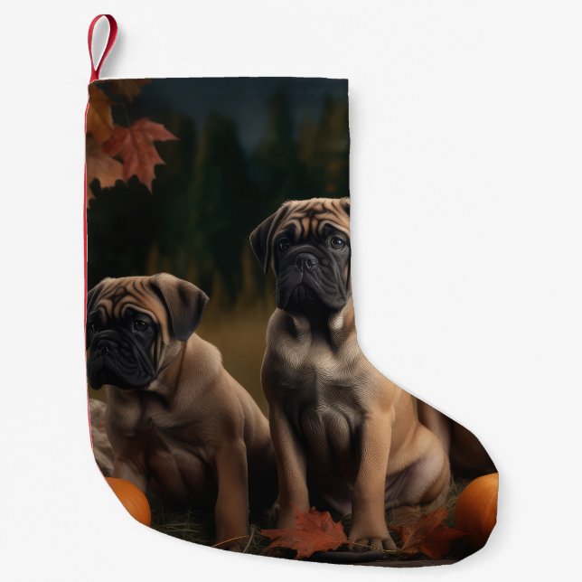 Bullmastiff  Puppy Autumn Delight Pumpkin Small Christmas Stocking (Front)