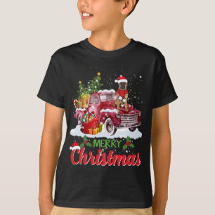 Bullmastiff Riding Red Truck Merry Christmas Xmas  T-Shirt