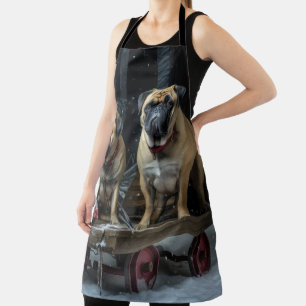 Bullmastiff Snowy Sleigh Christmas Decor Apron