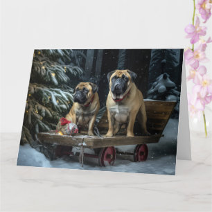 Bullmastiff Snowy Sleigh Christmas Decor Card