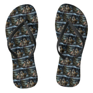 Bullmastiff Snowy Sleigh Christmas Decor  Flip Flops