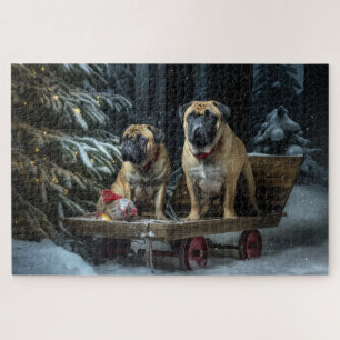 Bullmastiff Snowy Sleigh Christmas Decor  Jigsaw Puzzle
