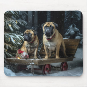 Bullmastiff Snowy Sleigh Christmas Decor Mouse Pad