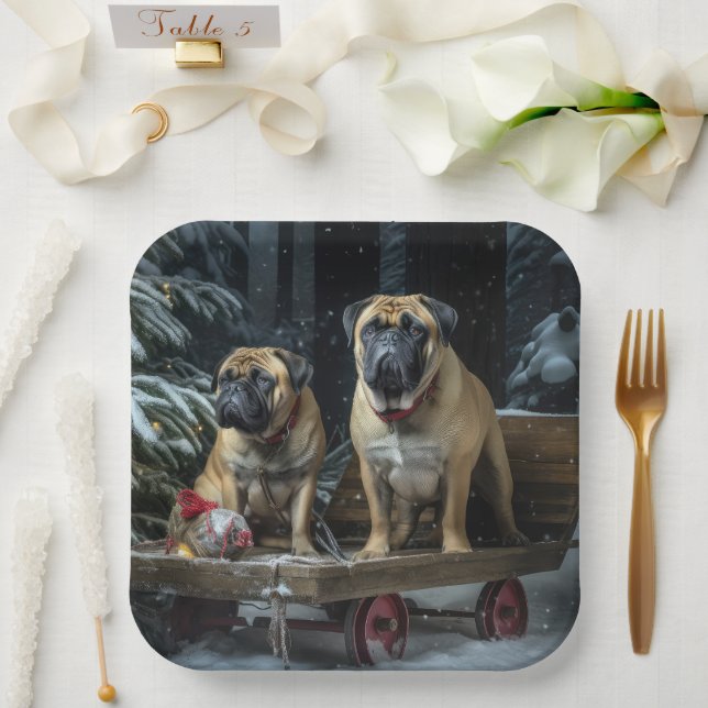 Bullmastiff Snowy Sleigh Christmas Decor  Paper Plate (Wedding)