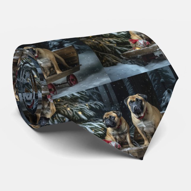 Bullmastiff Snowy Sleigh Christmas Decor  Tie (Rolled)