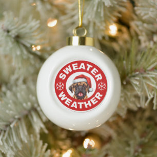 Bullmastiff Sweater Weather Ceramic Ball Christmas Ornament