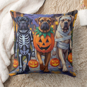 Bullmastiff Trick-or-Treating Halloween Costumes Throw Pillow