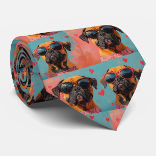Bullmastiff With Heart Roses Valentine's Day  Tie