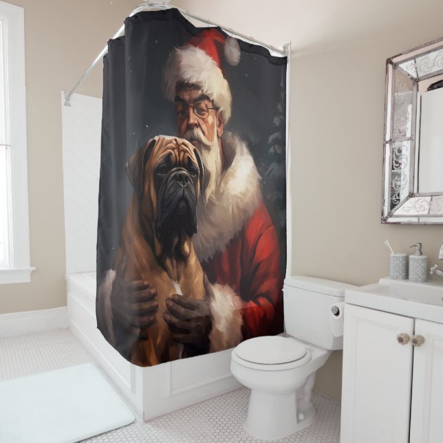 Bullmastiff With Santa Claus Festive Christmas  (In Situ)