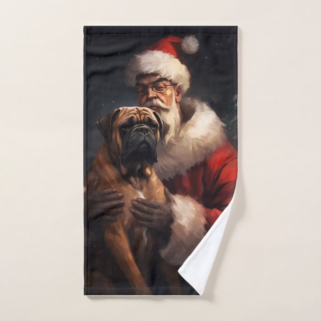 Bullmastiff With Santa Claus Festive Christmas  Bath Towel Set (Hand Towel)