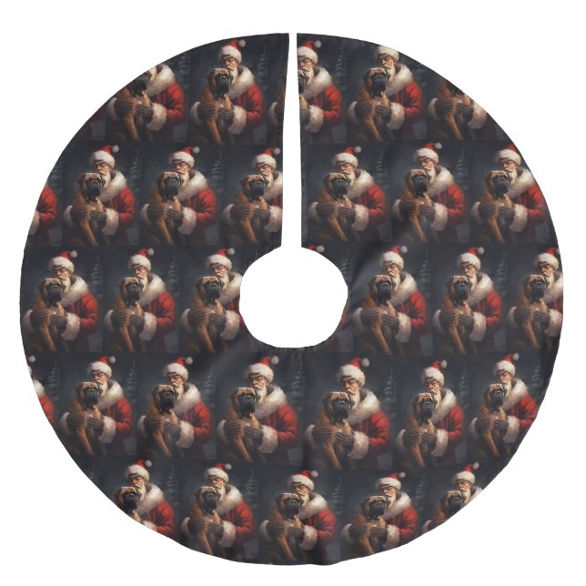 Bullmastiff With Santa Claus Festive Christmas  Brushed Polyester Tree Skirt (Front)