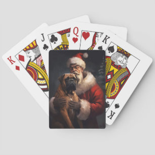 Bullmastiff With Santa Claus Festive Christmas  Playing Cards